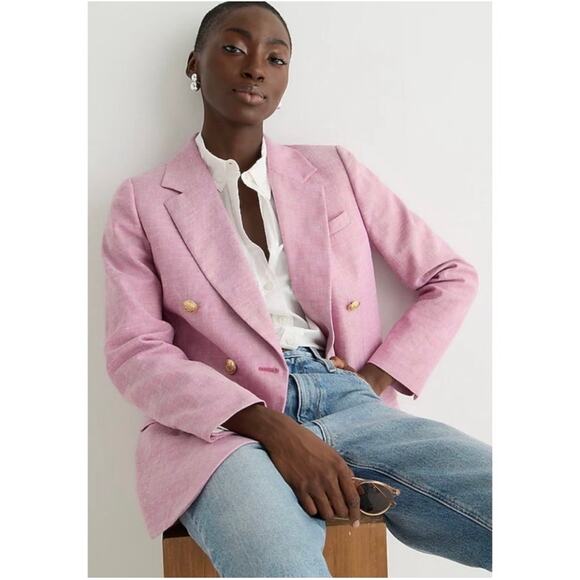J.Crew Bristol Blazer Raspberry Pink Linen Blend Double Breasted Jacket Sz 0 - Picture 8 of 8
